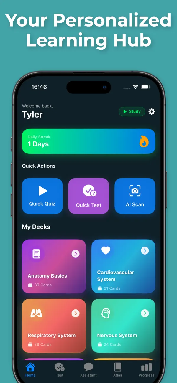 AnatomyFlash home screen